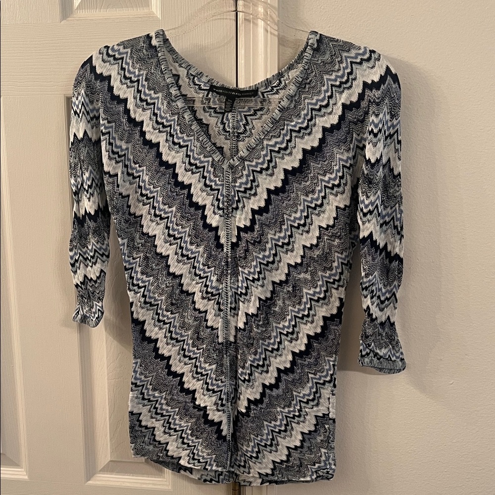 White House Black Market Zigzag Knit Top - Black and White